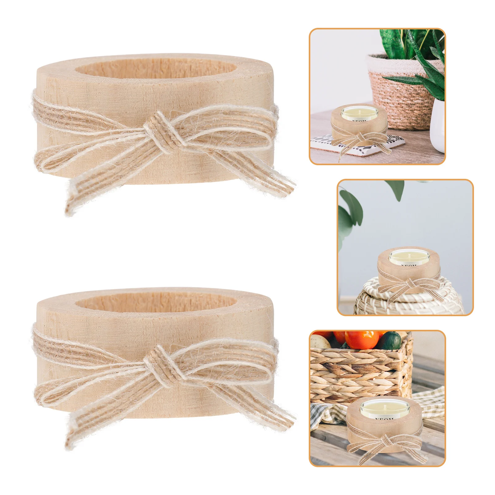 

2Pcs Wooden Holders Cylinder Pillar Stand Hemp Rope Decorative Candlestick Centerpiece for Wedding Party Home Festival
