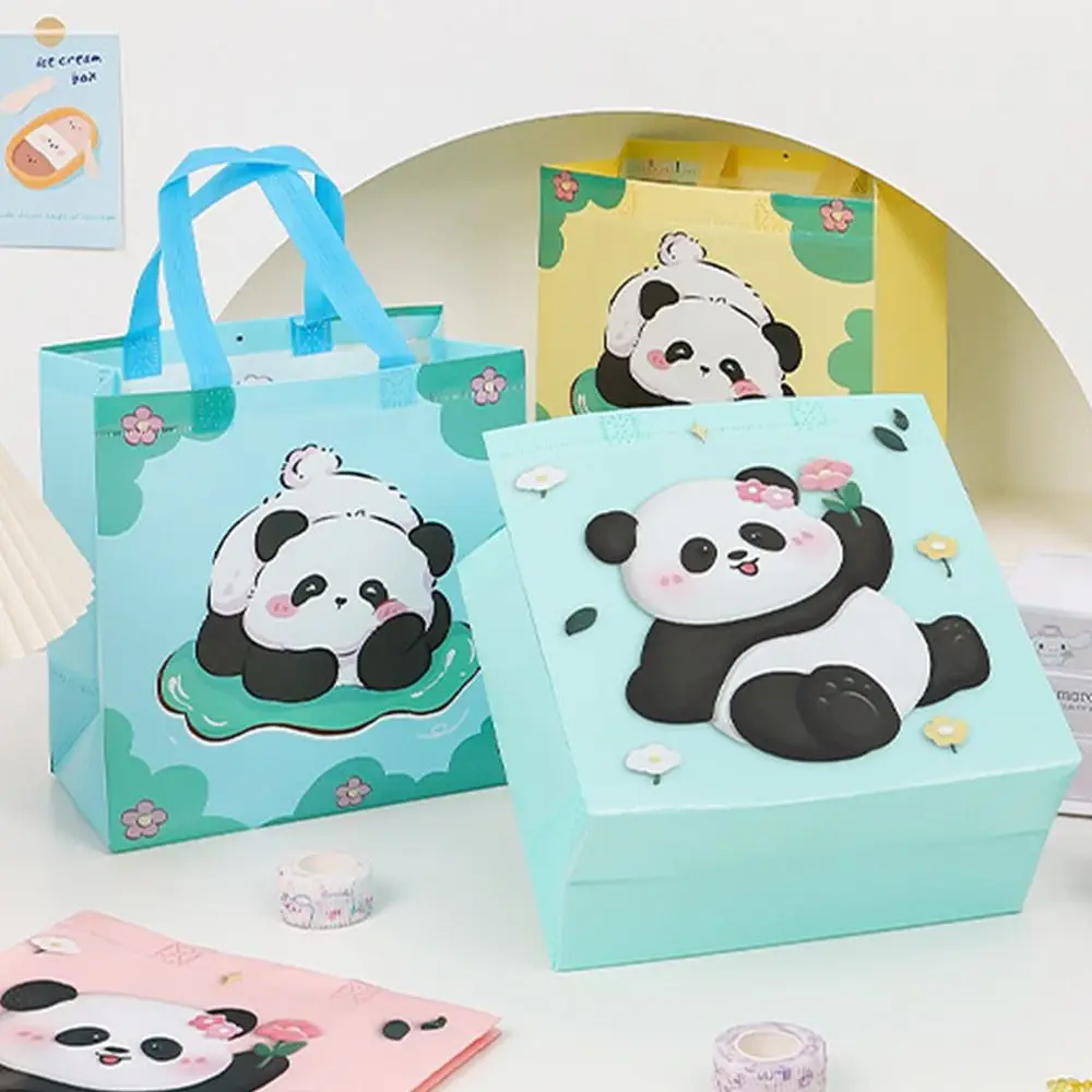 

Portable Cartoon Panda Non Woven Tote Bag with Handles Colorful Storage Bag Eco Friendly Foldable Shopping Bags Girls