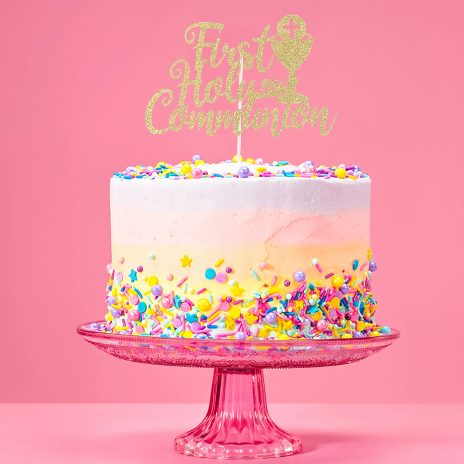 

Cake Topper Paper Cross Design for First Holy Communion Baptism Party Decoration Religious Celebration Insert Unique Elegant