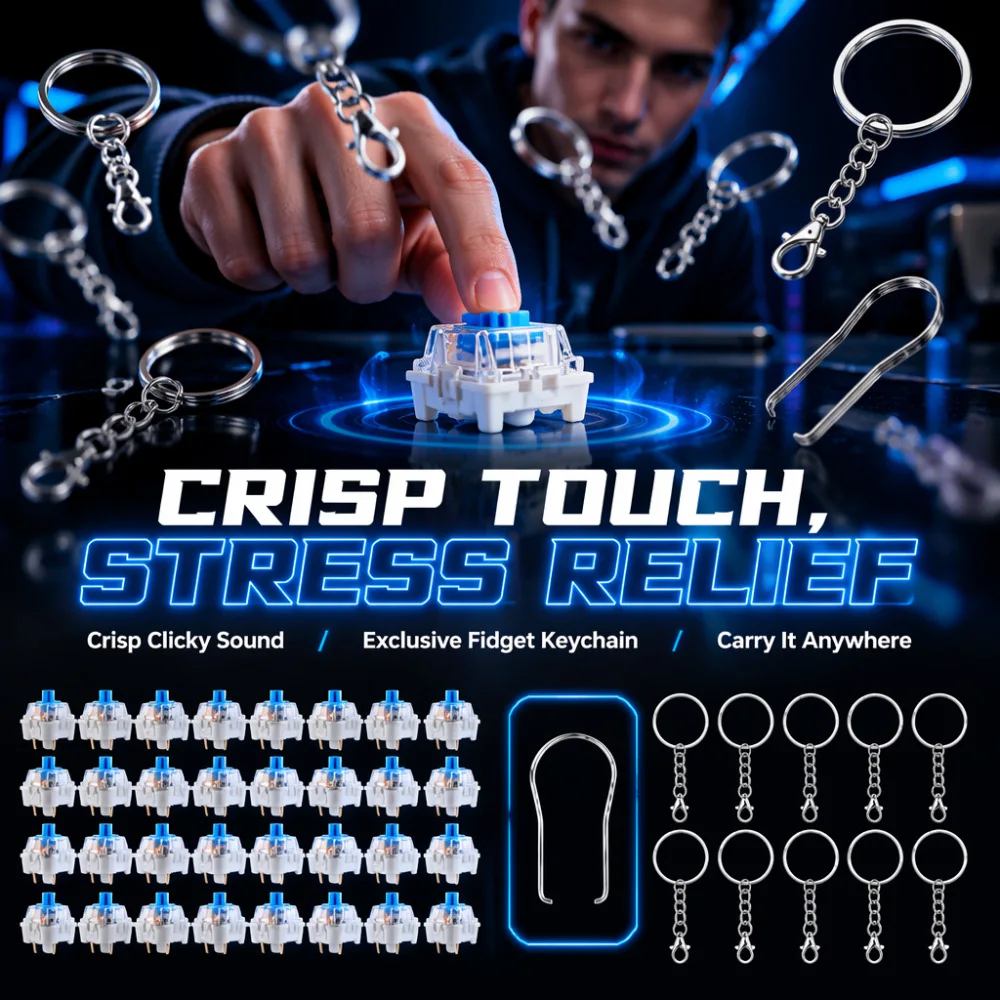 50 Stück Tastatur-Clicker für 3D-Drucke, klare Klicks, mechanische Tastaturschalter, 3D-gedruckter Clicker, Fidget, extra 10 Stück Schlüsselanhänger – Detail 1
