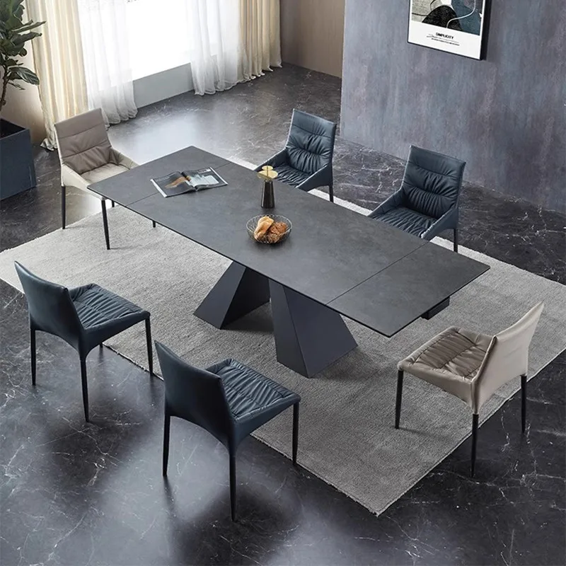 Italian minimalist rock slab dining table, multi-functional folding retractable dining table and chair combination
