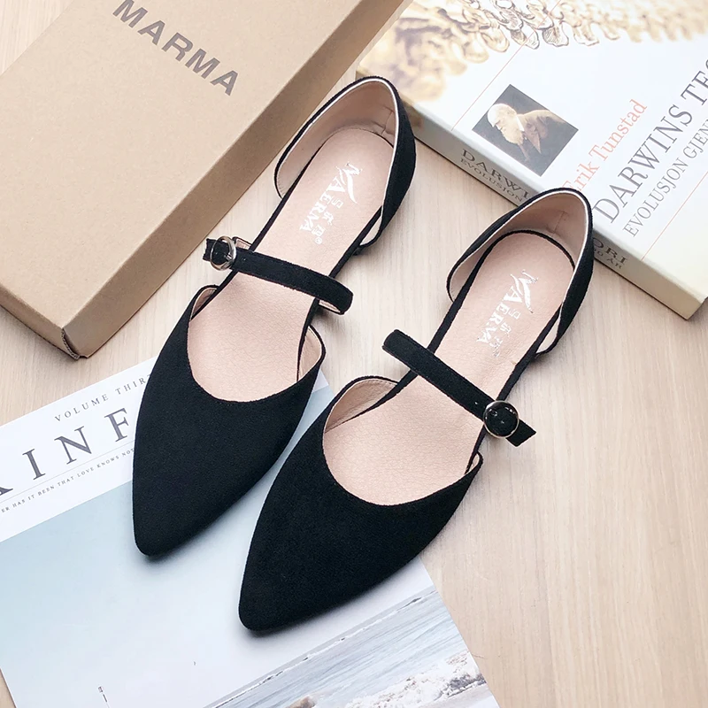 Women Flats Poined Toe Black Velvet Leather Flat Heel Shoes for Women 2022 Spring Summer New Soft Sole Nice Quality Comfortable