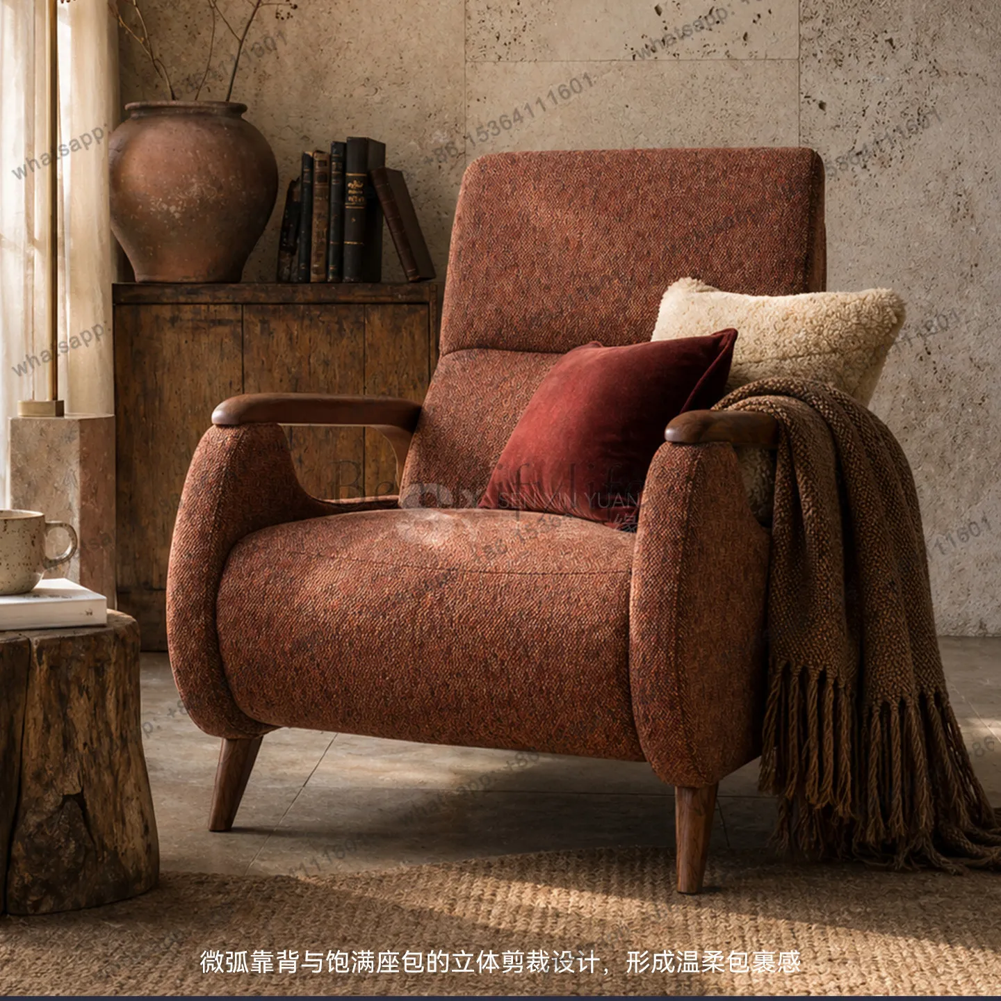 Antique living room solid wood leisure lounge chair hall bedroom lazy comfortable can lie down and sleep