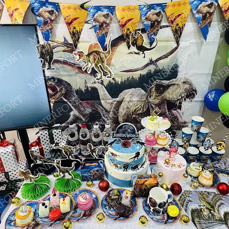 

Jurassic Park Kids Birthday Party Decoration Dinosaur Balloon Set Straw Paper Cup Plate Tablecloth Party Baby Shower Supplies