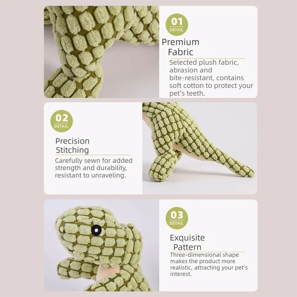 Pet dog chews stuffed with funny dinosaur shaped plush vocal toys suitable for training kinematic simulated animal dog toys view 3