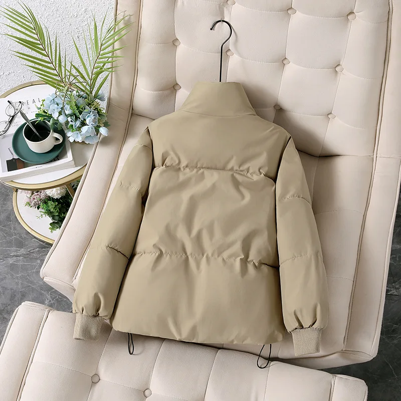 Windproof Cropped Puffer Jacket Winter Women Warm Parkas Thick Coat Long Sleeve Zipper Outerwear Korean Chic Winter Coat New