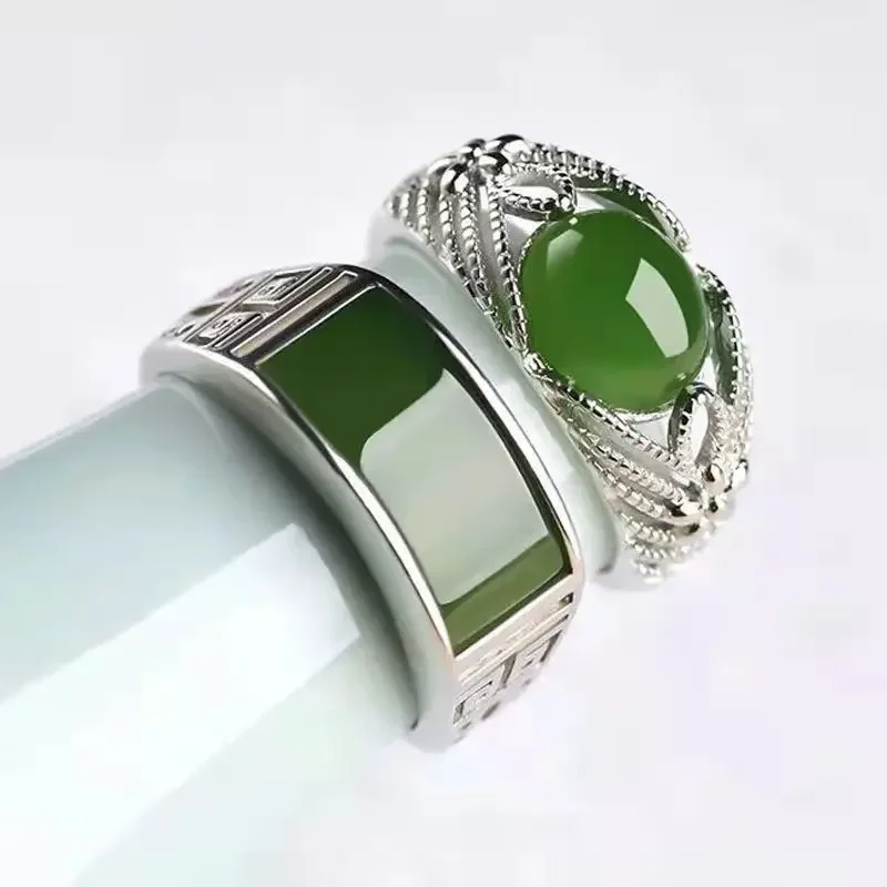 kuu Nachahmung grüner Chalcedon-Ring, Spinatgrün, vielseitige Paarringe Bijoux Acier Inoxidable