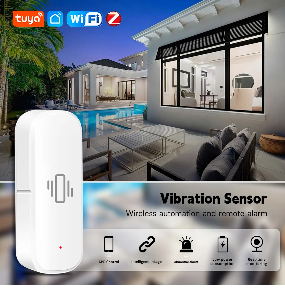 Tuya Zigbee Smart Vibration Sensor Detection Smart Life APP Notification Real-Time Monitor Motion Shock Alarm History Record