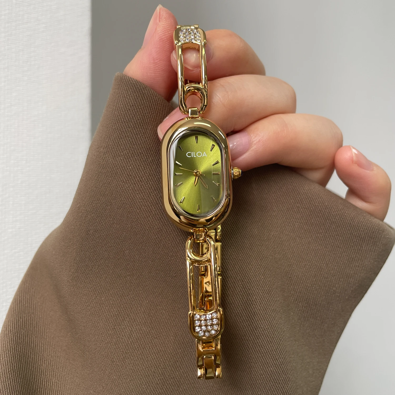 Luxury Watch Green Dial - CILOA Vintage Oval Olive Green Dial