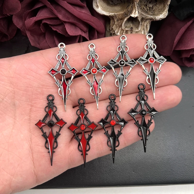 8pcs 48*22mm Alloy Enamel Gothic Satan Cross Witch Charms Pendant Designer Charms Fit Jewelry Making DIY Jewelry Findings