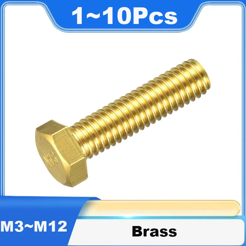 External Hex Brass Machine Screws Hexagonal Metric Thread Metal Bolts Hardware Fasteners for DIY Fix M3 M4 M5 M6 M8 M10 M12
