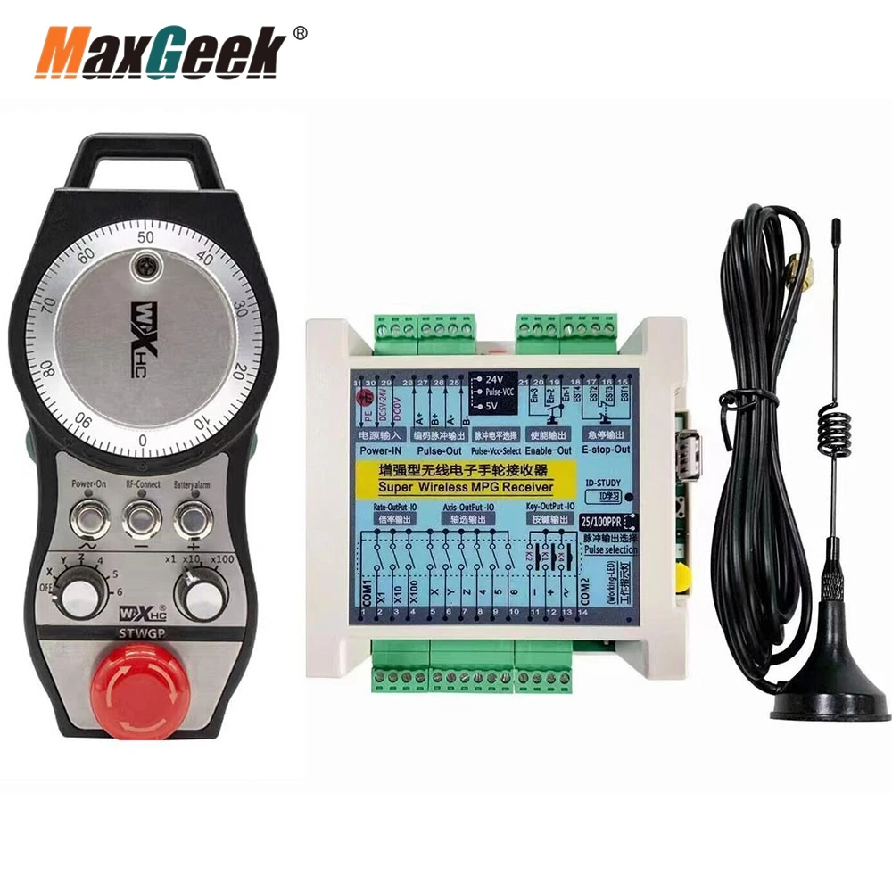 maxgeek stwgp 6 axis cnc volante sem fio e stop gerador de pulso manual receptor para siemens mitsubishi fanuc foor 01