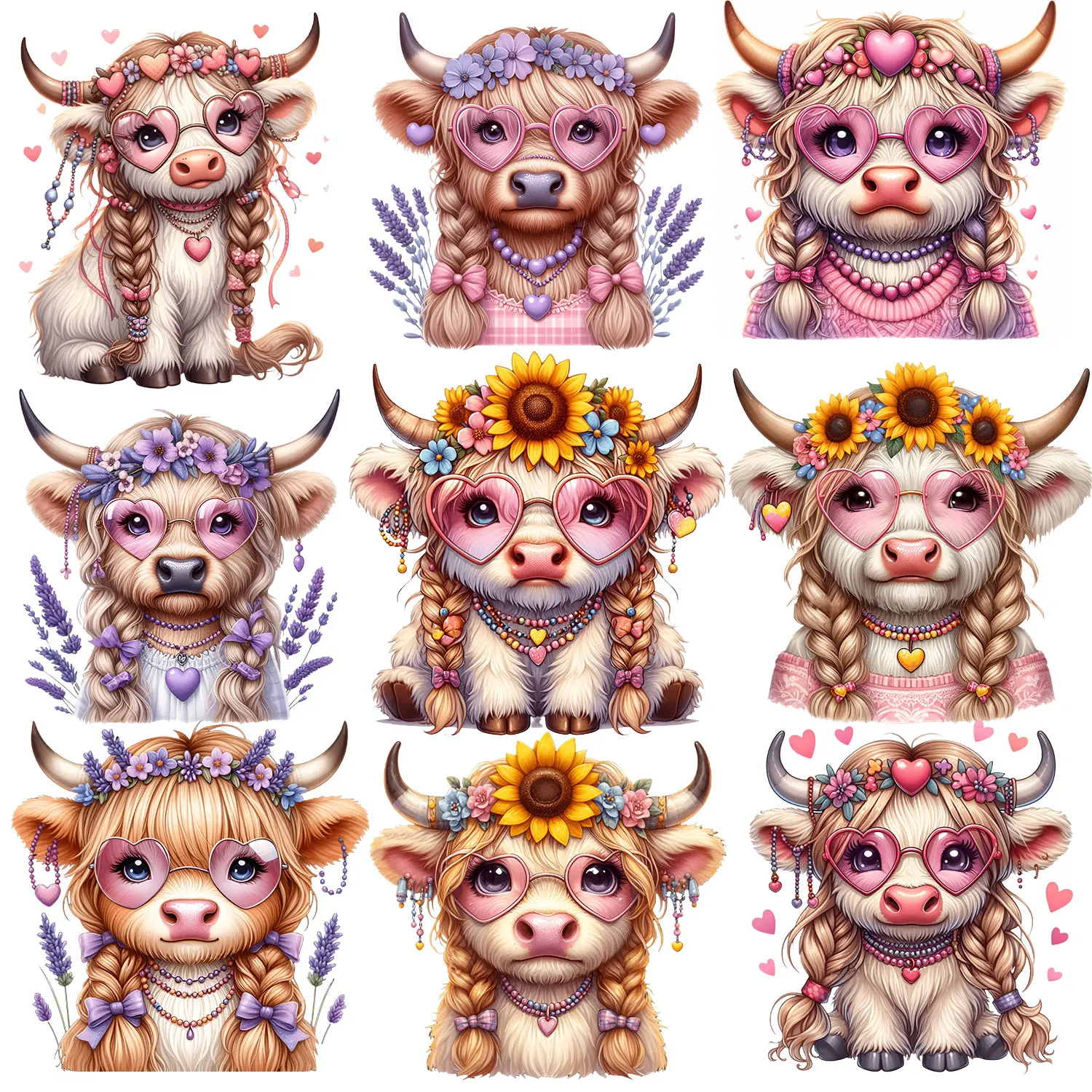 Vachas divertidas con trenzas giratorias de masa frita, pegatina bonita de dibujos animados para planchar en la imagen en la ropa, colores vibrantes y duraderos DIY