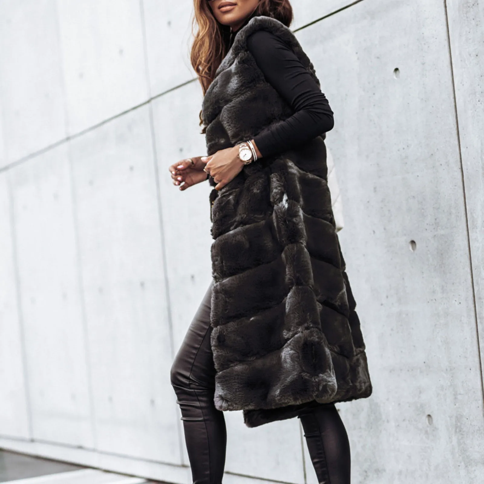 Fashion Sleeveless Coat High Quality Women Fashion Faux Fur Vest Coat Elegant Solid Casual Soft Plush Warm Long Vest Jackets