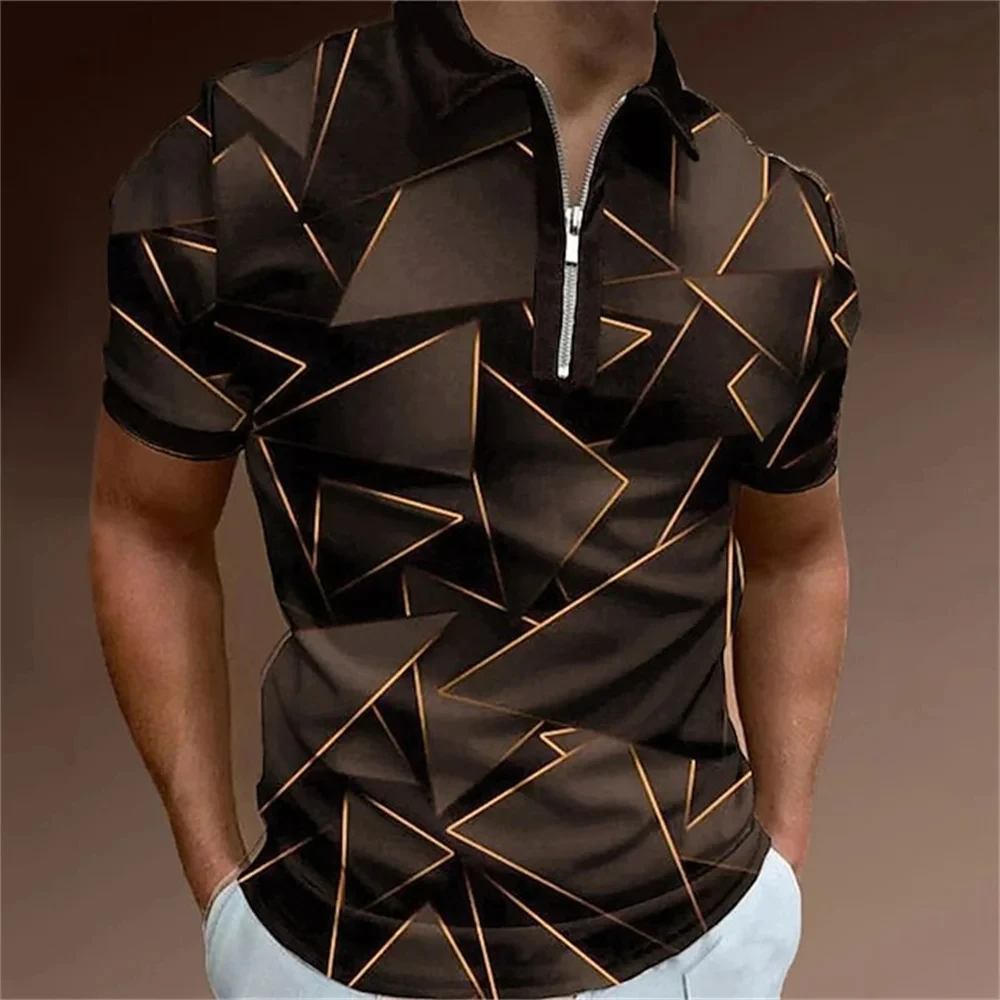 Men\'s Collar Polo Shirt Golf Shirt Gradient Tops Turndown 3d Print Street Short Sleeves Zipper Clothing Fashion Designer Casual