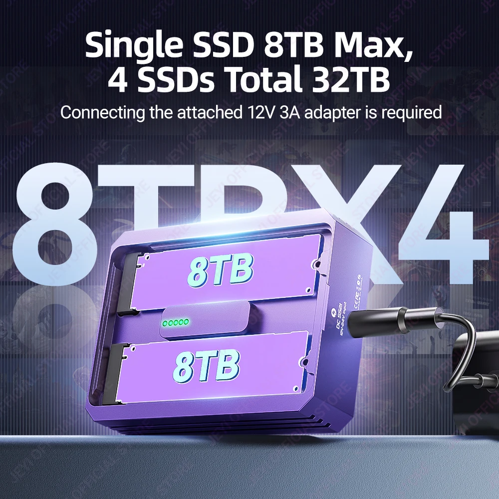 Gabinete JEYI M.2 NVMe SSD de 4 baias com Thunderbolt 4/3 e USB 4 40 Gbps, suporte RAID macio, estação de acoplamento de desempenho de alta velocidade