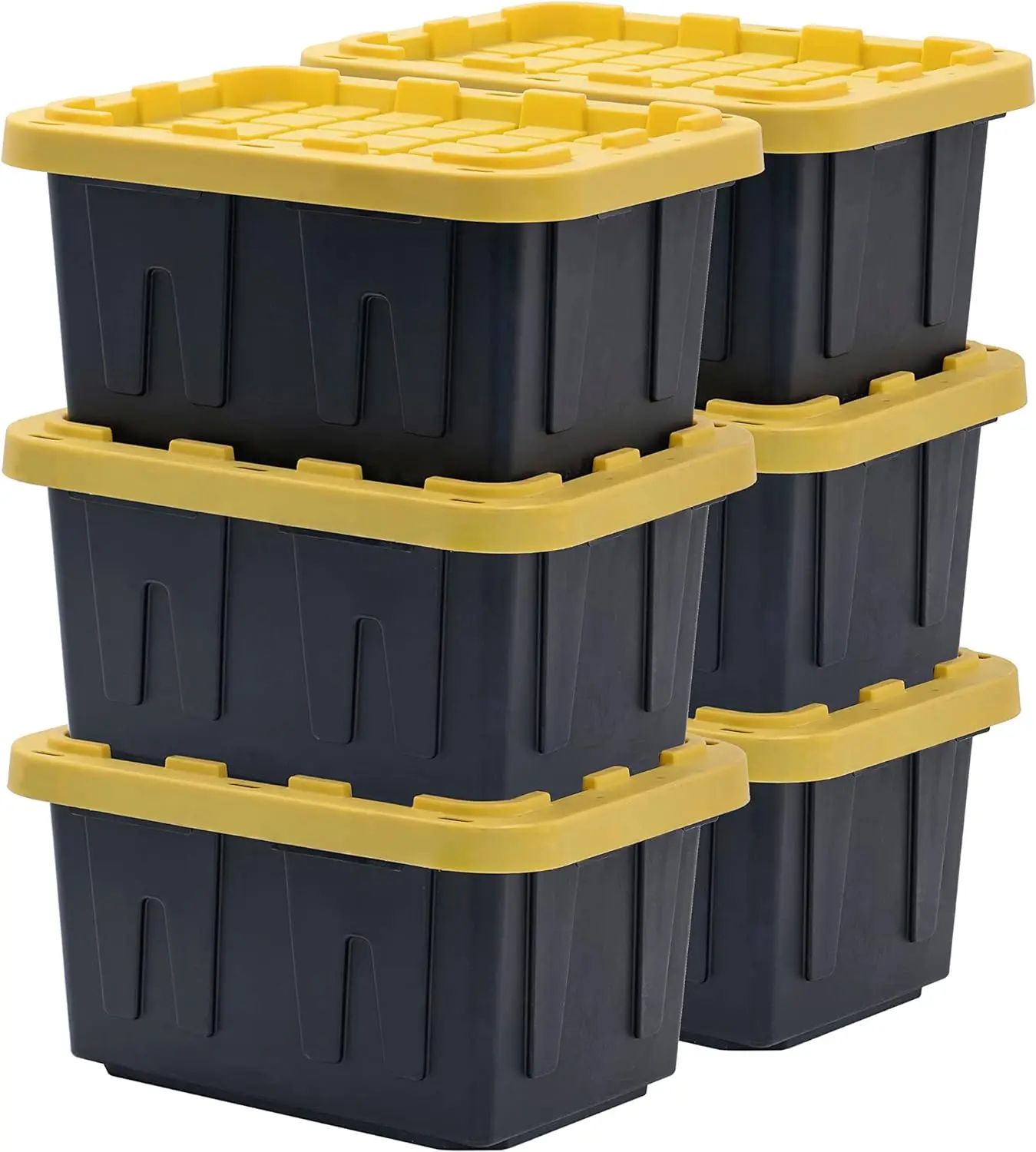 

6pc 5-Gallon Heavy Duty Storage Container & Snap-Tight Lid,8.6"Hx12.3"Wx16.4"D, Weather-Resistant & Stackable Organization Tote