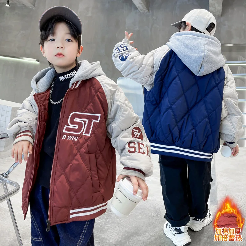 

Boys' cotton padded thick coat for autumn and winter, new winter mid to large children's winter clothes, cool and stylish boys'