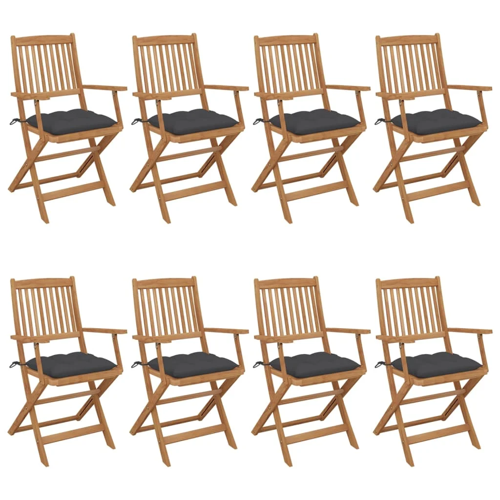 Chaises de jardin pliantes lot de 8 avec coussins bois d'acacia ensemble multi-pièces couleurs disponibles chaise de jardin de piscine de plage extérieure