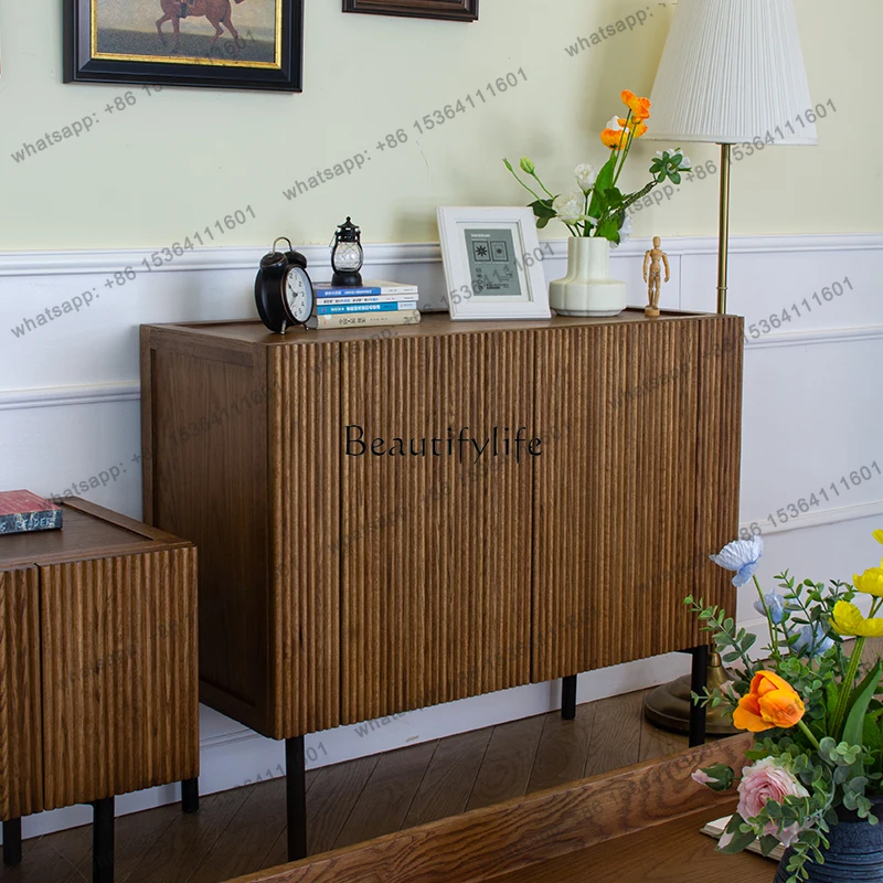 

X4 --*Retro light luxury solid wood dining side cabinet organ pleated living room side cabinet household oak cabinet