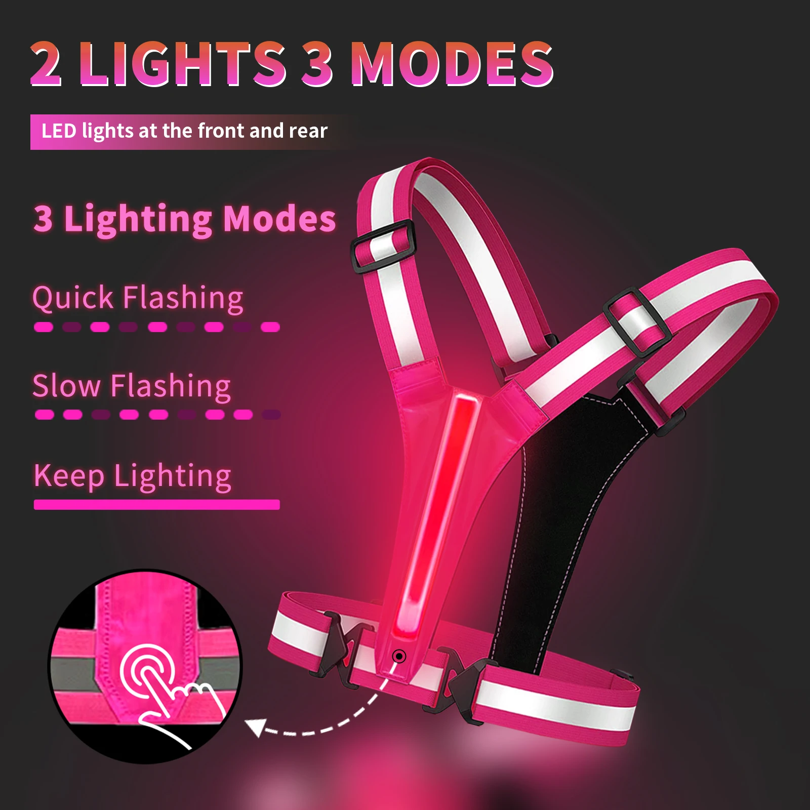 LED Reflective Vest Running Gear, 5 Lights Colors Hi Vis Reflective Gear Rechargeable Light Up Running Vest for Walking Running