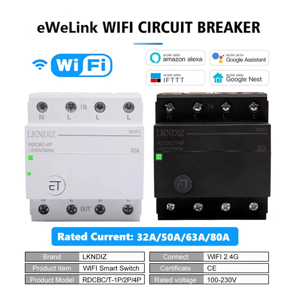 Smart WiFi Circuit Breaker Remote Control by eWeLink Voice Control With  Alexa Google Home RDCBC 1P 2P 4P