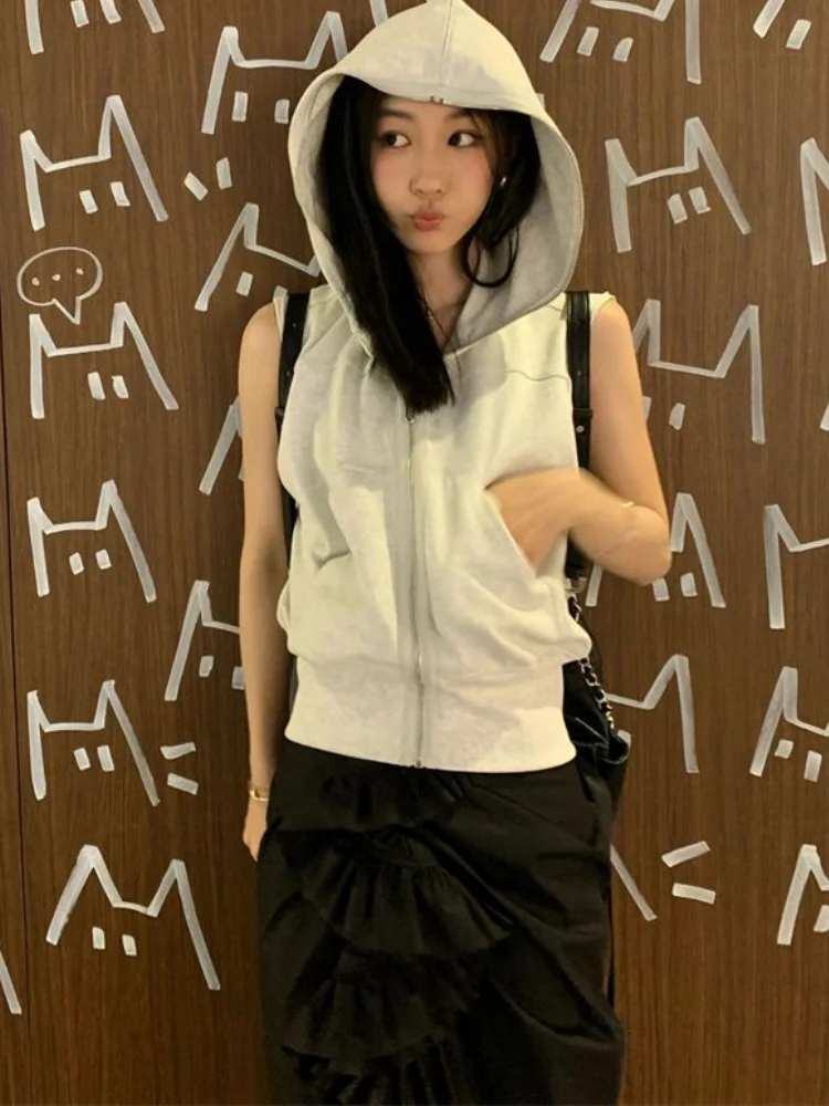 

Zipper Pocket Design Women Crop Top Y2k Aesthetic Vintage Grunge Solid Hoodies Japanese Streetwear Hooded Tee Shirts Summer