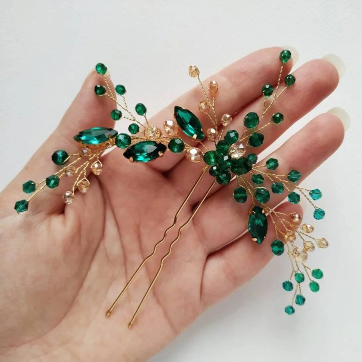 Women Hairpin Antique Pearl Green For Bride Crystal wedding jewelry Headwear Bridal Hair Accessories