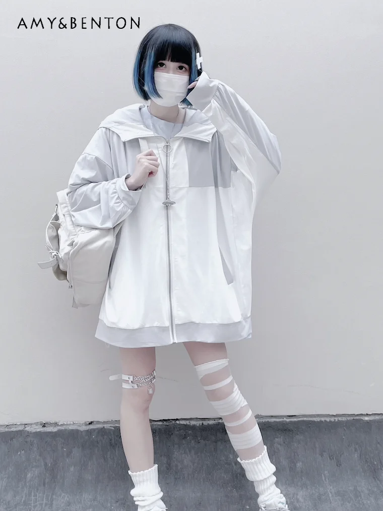 Subculture Mine Water Color System Oversized Hooded Coat Women Summer New Harajuku Sweet Color Matching Thin Sun-Proof Jacket