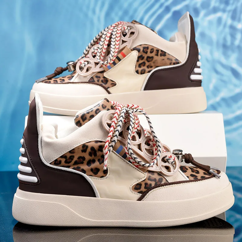 New Original Men High Top Shoes Leopard Hip Hop Men's Designer Shoes Platform Skateboard Sneakers For Men zapatillas informales