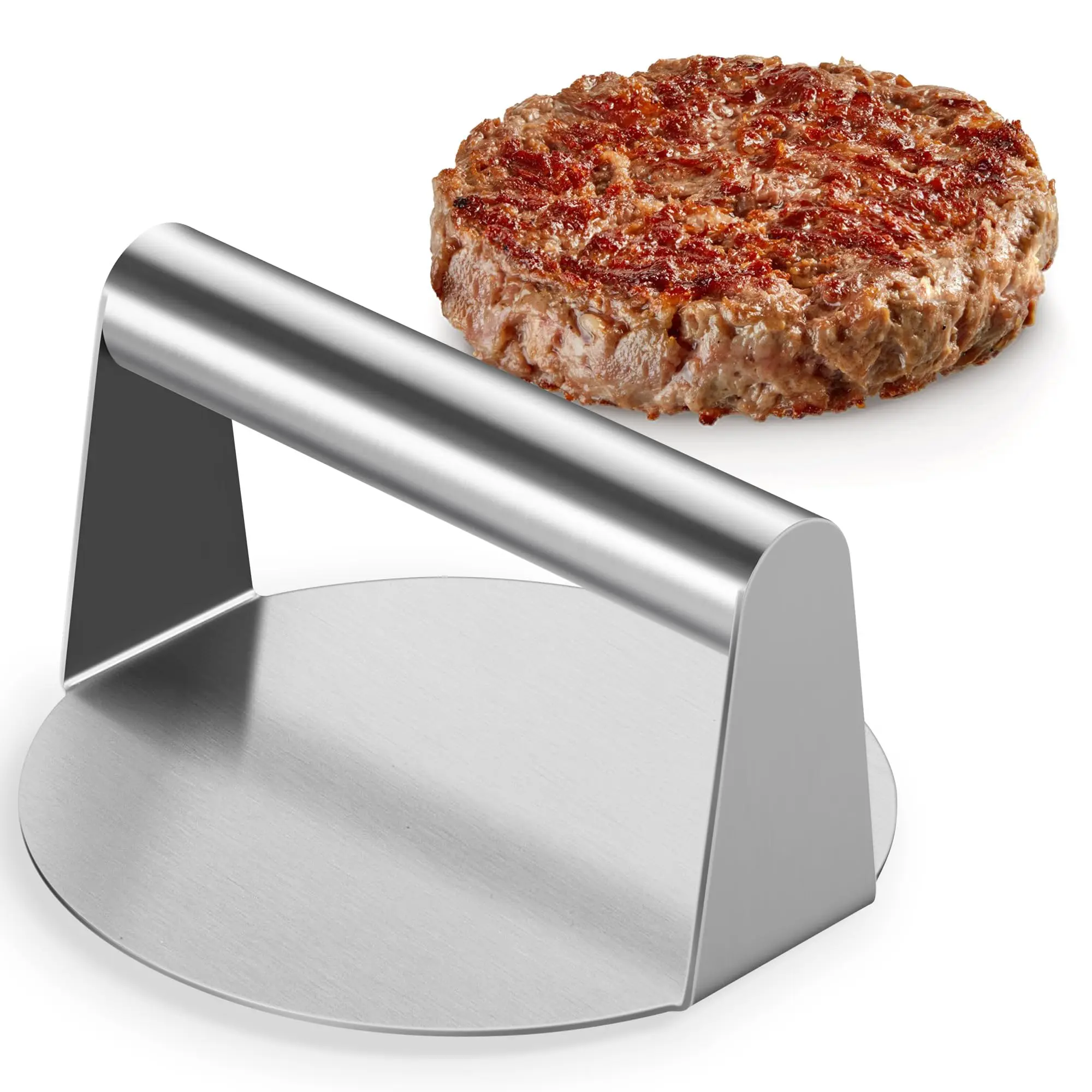 Stainless Steel Smash Burger Press, Heavy‑Duty Hamburger Smasher for Griddle Grill, Round Burger Press for Patties Bacon Steak