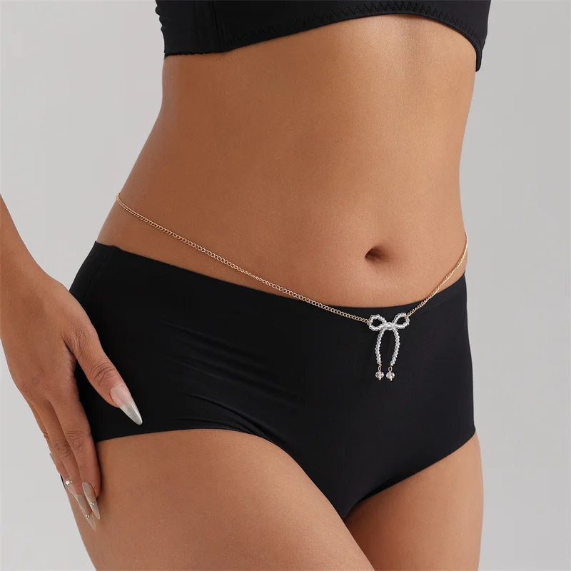 Catena del corpo Sexy in metallo a forma di fiocco con collegamento in vita a farfalla di cristallo per accessori da donna per gioielli di moda da donna