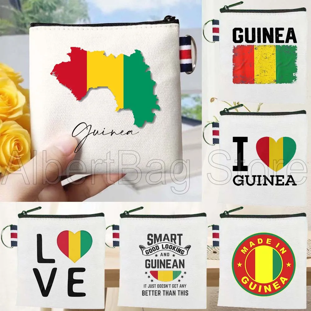 

Guinea Country Map Flag Guinean Patriotic Gifts Canvas Bags Key Coin Purse Square Cotton Bag Storage Card Wallets Holders Pouch