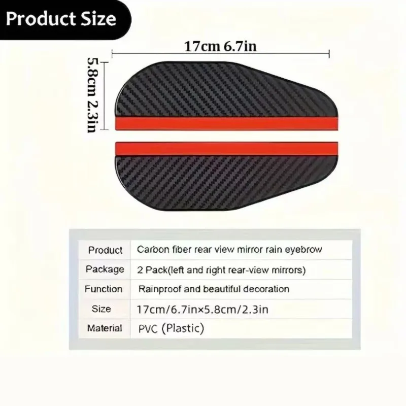 2 قطعة مرآة الرؤية الخلفية للسيارة المطر الحاجب ألياف الكربون المطر درع الشمس الظل واضح الرؤية حامي لملحقات مرآة السيارات #6