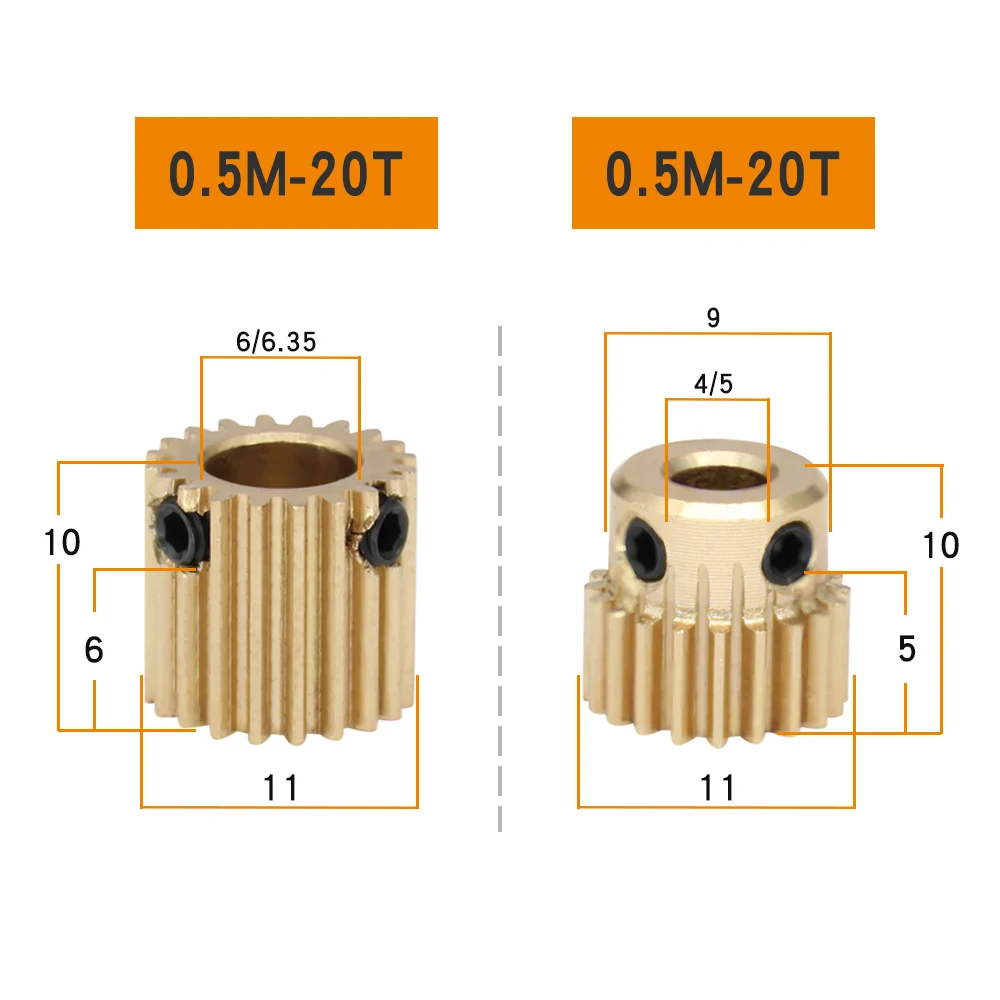 Przekładnia zębata 0.5M-20T, rozmiar otworu 4/5/6/6.35mm, mosiężna Mini przekładnia ślimakowa, zęby, wysokość 5mm, całkowita wysokość 10mm, dla