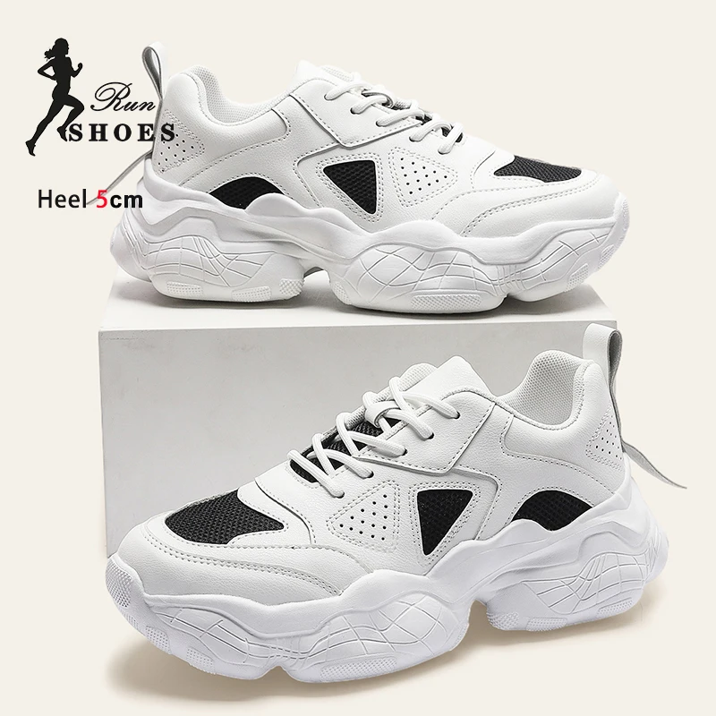 Zapatillas de deporte para mujer, suela gruesa de 5CM de PU + malla, zapatos informales para correr para primavera y verano, calzado deportivo antideslizante y absorbente de golpes para correr para hombres y mujeres