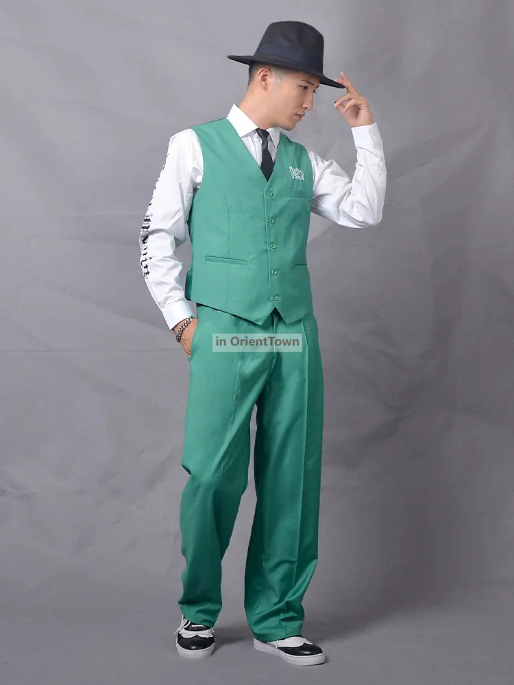 Men\'s Mechanical Dance clothes locking performance hip hop arena Uniform Standard Popping Vest + pants solid color suit Boy