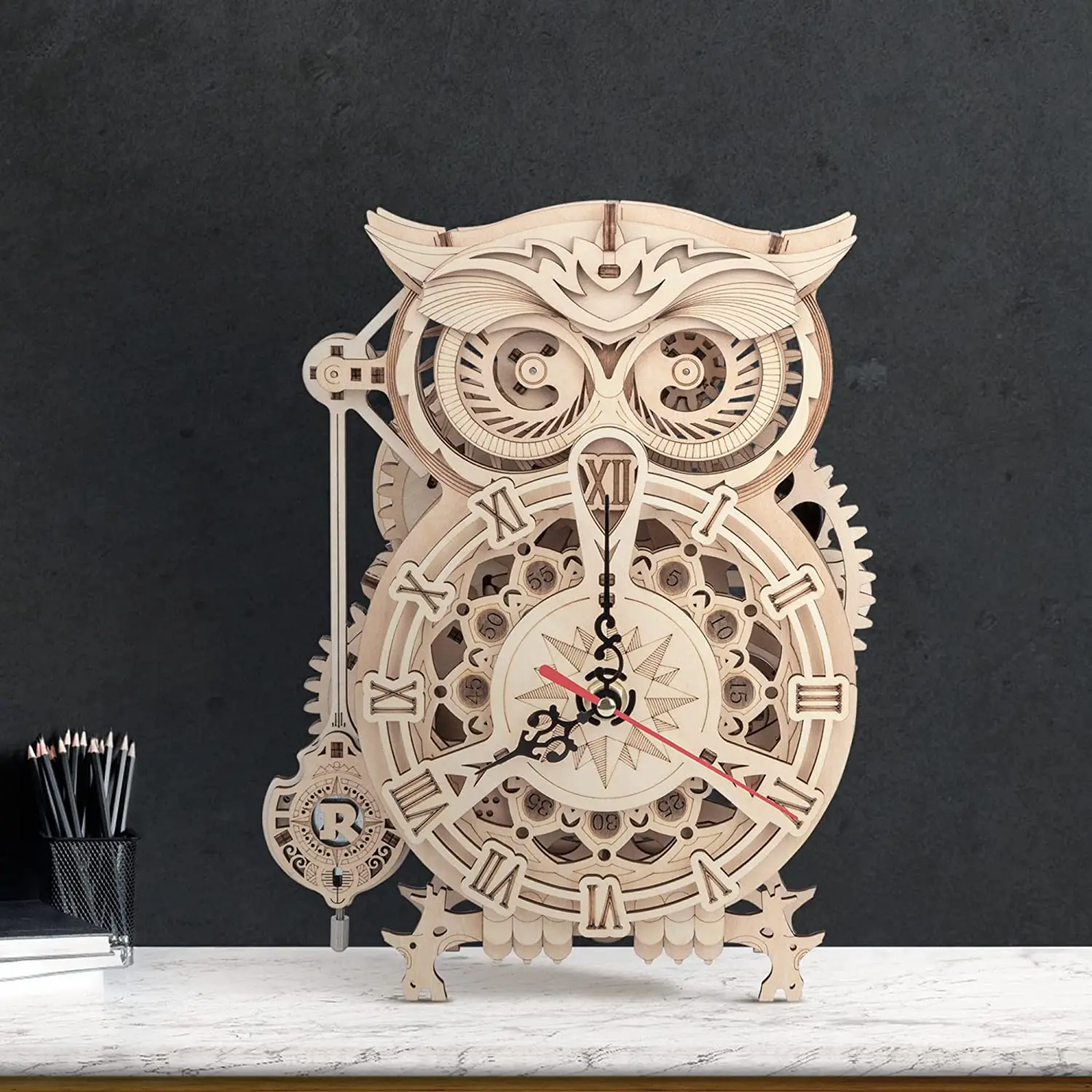 

Деревянные 3D-часы-головоломка ROKR Owl, механический таймер с качающимся маятником, винтажный набор для самостоятельной сборки, подарок для взрослых