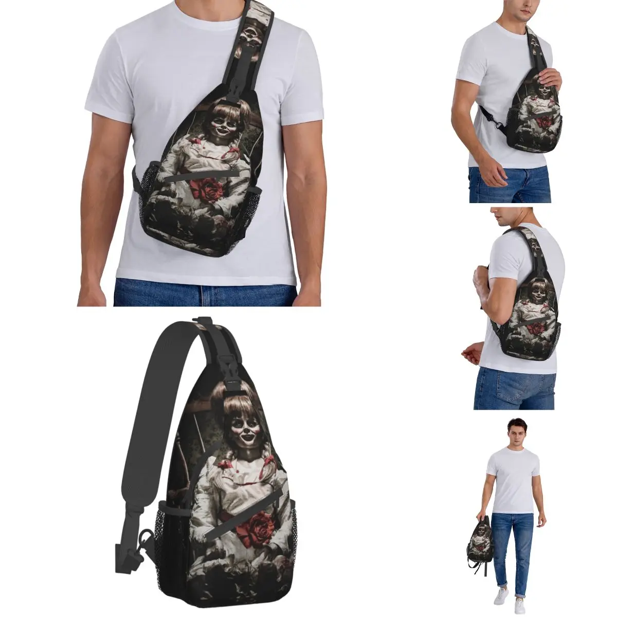 Annabelle-Mochila pequeña de película de terror para Halloween, bandolera de hombro para el pecho, mochila para senderismo al aire libre, mochila de noche