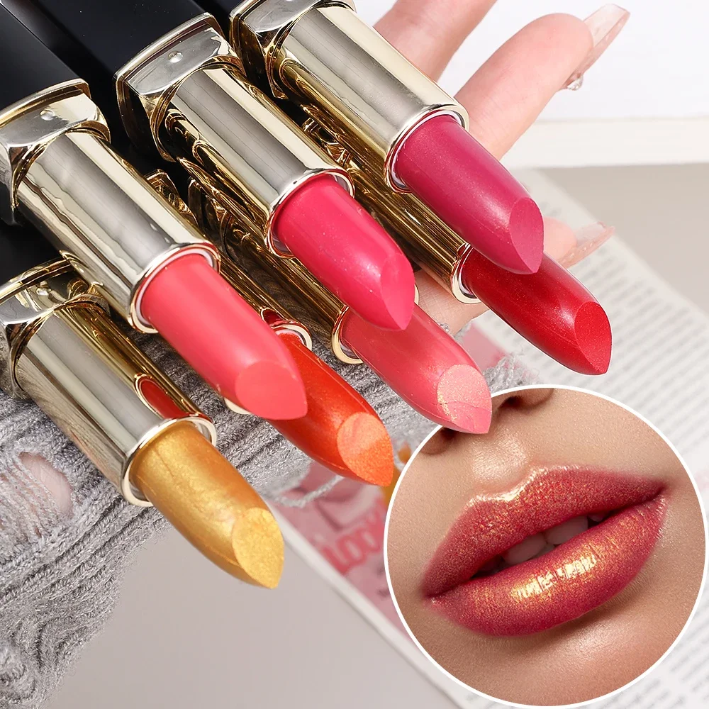 2019 New 9 Colors Luxury Lipstick Lips Makeup Waterproof Shimmer Long Lasting Pigment Nude Pink Mermaid Shimmer Lipsticks Makeup