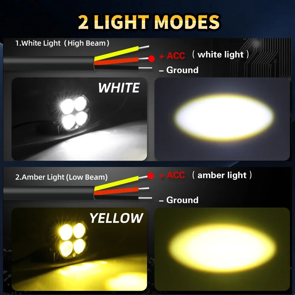 3 Inch Dual Color LED Spotlights Signals 200W Fog Lamp Headlight Accessory for Kawasaki Motorcycle Truck SUV ATV 50000LM 12V 24V