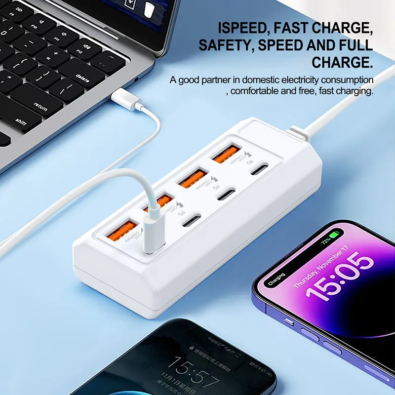 1/2 Piece USB Charging Port Adapter, 8-Port USB Charger with 25W 4C+4A Socket, Compatible with Laptops, Operating Voltage ≤36V,