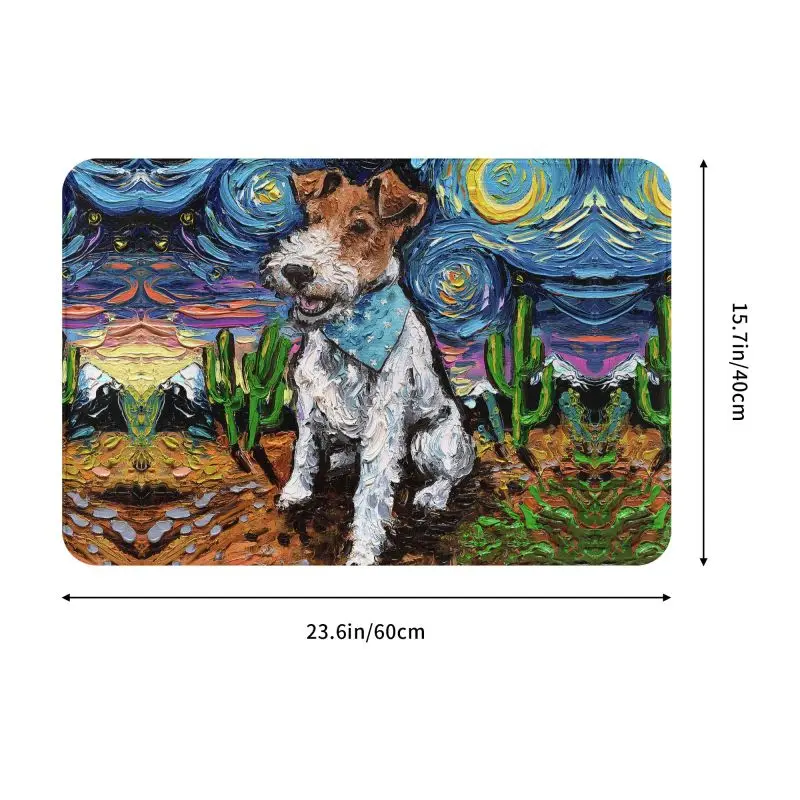 Starry Night Wire Fox Terrier Doormat Non-Slip Bath Kitchen Mat Bedroom Balcony Door Floor Entrance Carpet Rug