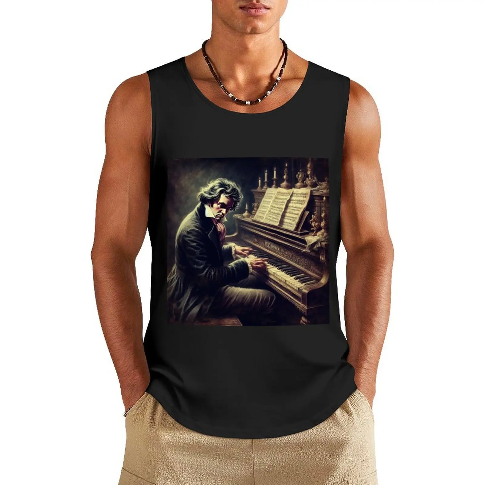 

Beethoven Renaissance Style Tank Top men clothings Men's cotton t-shirt gym shirts mens clothing
