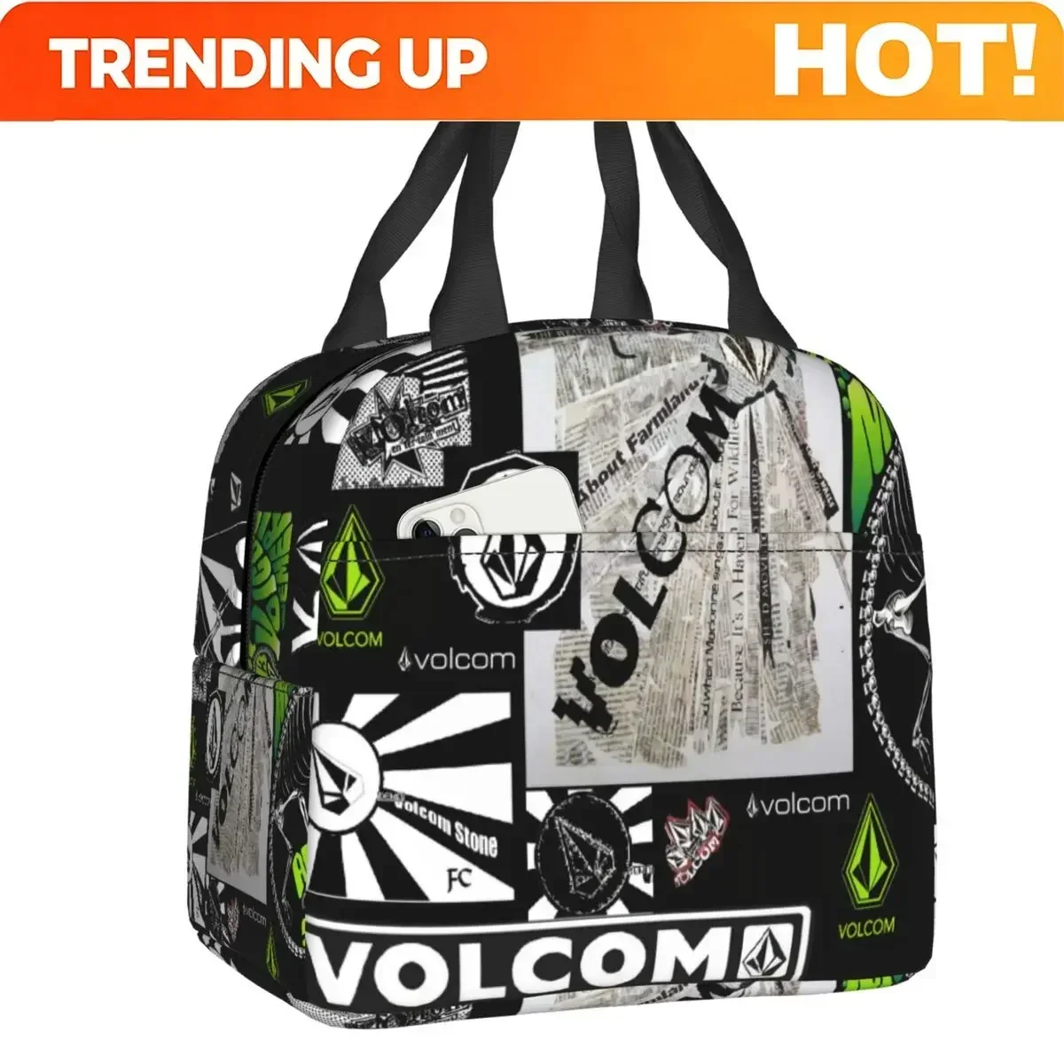 Custom Bag Custom Custom Volcoms Symbol Portable Lunch Boxes For Women Leakproof Cooler Thermal Food Insulated Lunch Bag Office