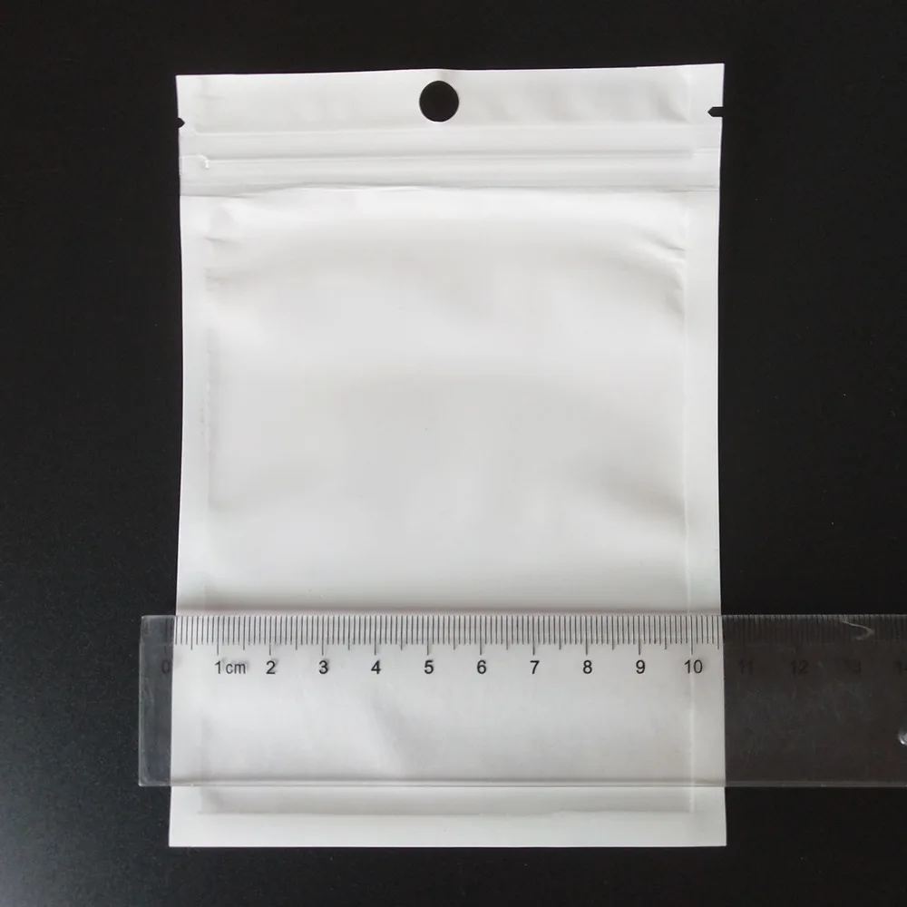 50pcs White Zipper Bag Self-Seal Plastic Retail Packaging Clear Pack Poly Opp Bag Ziplock Storage Bags With Hang Hole