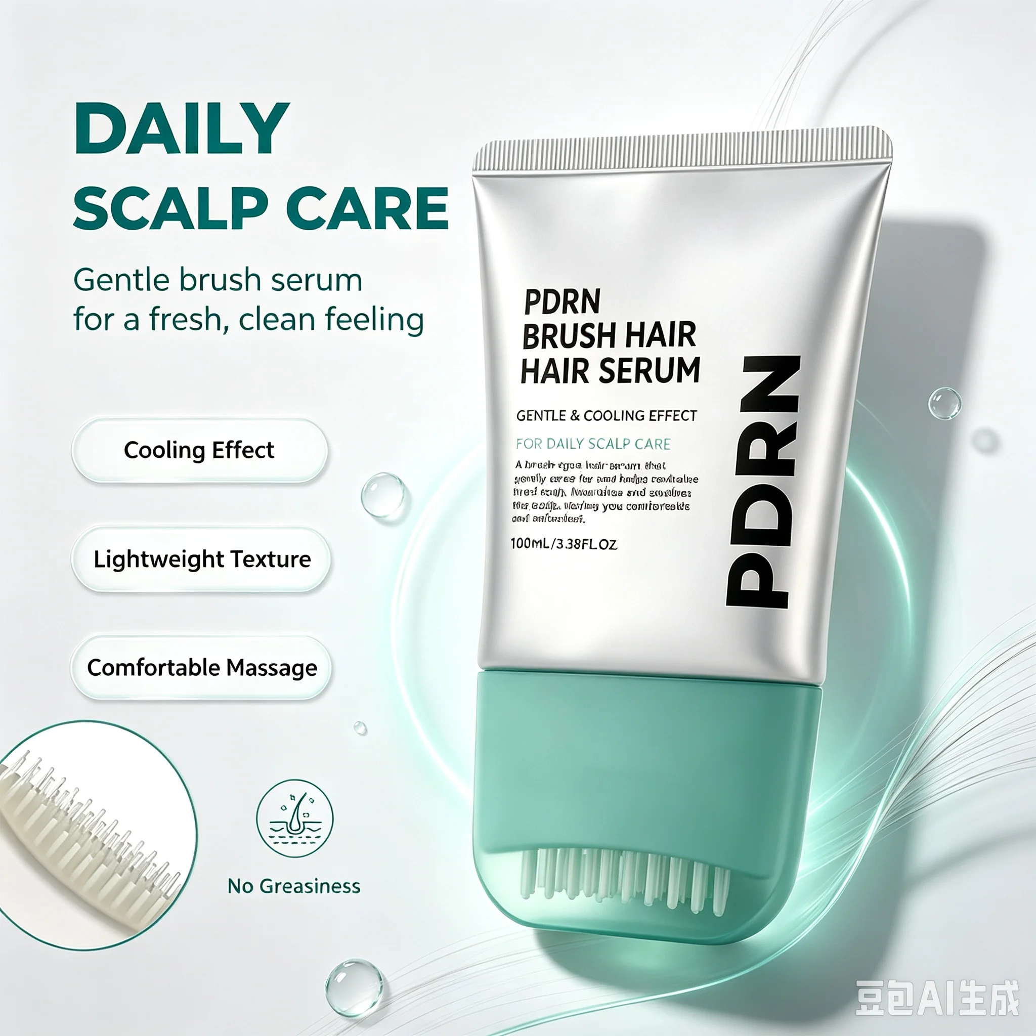 PDRN Brush Hair Serum 100ml – Cooling & Refreshing Scalp Care Vegan PDRN Caffeine Spicule Complex for Thicker Fuller Hair