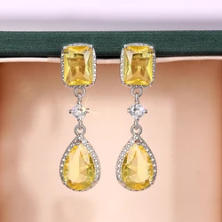Huitan Fresh Pink/Yellow Cubic Zirconia Dangle Earrings for Women Temperament Elegant Female Earrings Engagement Wedding Jewelry
