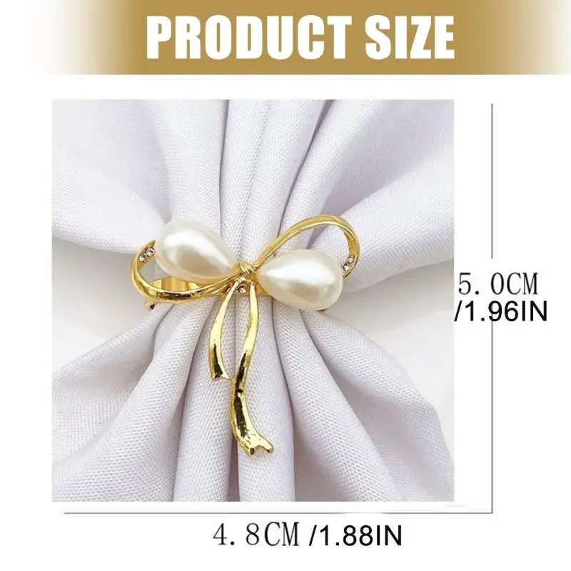 G6KF Pretty Pearls Bowknot Shaped Napkin Rings Napkin Holder Buckles for Wedding Birthday Gatherings Table Decoration