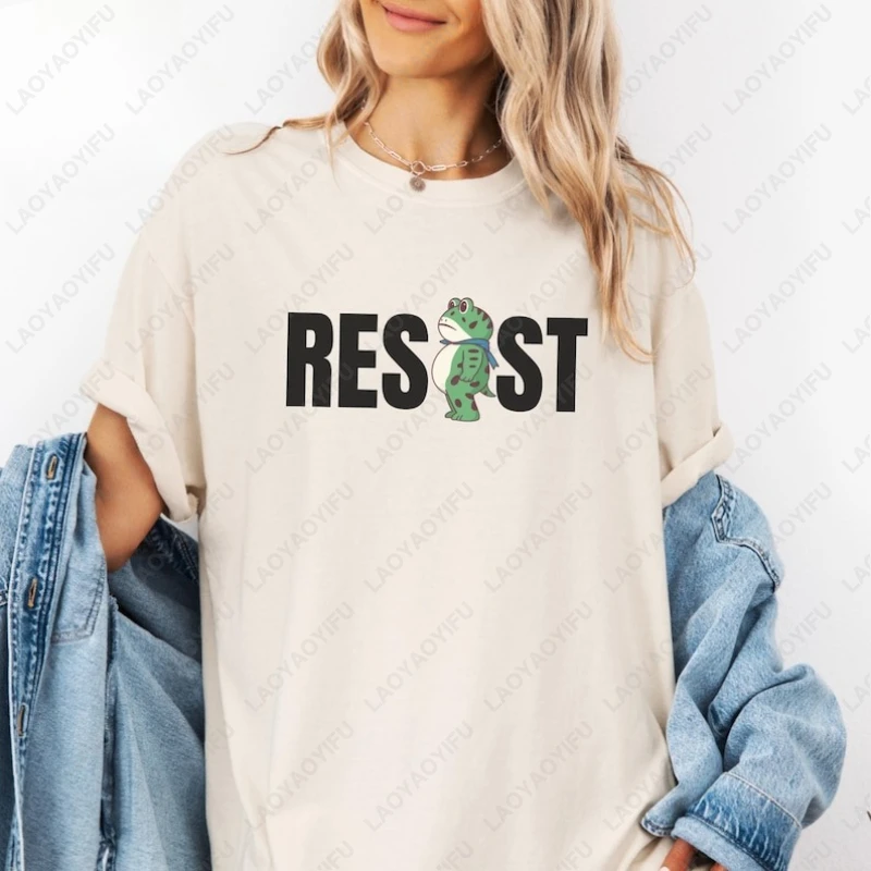 

Resist Free Portland Freedom Frog Одежда Due Process Анти-магага Актилист Политическая футболка Мужчины Женщины Хлопок Креативные крутые топы